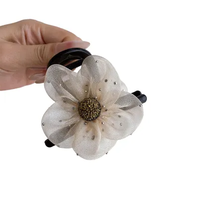Produktbild von Haarspange für Damen, kopfhautfreundliche Gaze, Blumen-Haarspange, langlebig, halb hochgesteckt, Pferdeschwanz, Hai-Clip, Greifclip für Frauen, Chignon, Kaffee