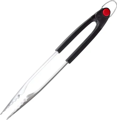 Produktbild von FMprofessional Automatikzange BBQ, Küchen- und Grillzange aus Edelstahl, Servierzange mit einfacher Arretierung (Farbe: Schwarz/Silber)