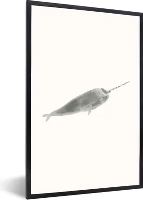 Produktbild von MuchoWow® MuchoWow® Gerahmtes Poster Narwal - Meerestiere - Aquarell 60x90 cm - Poster mit zchwarzem Bilderrahmen - Kunst