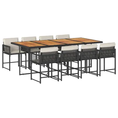 Produktbild von 9-tlg. Garten-Essgruppe mit Kissen Schwarz Poly Rattan