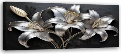 Image de Toile Fleurs peintes Lys argentés 150x50 Feeby Argent Image pour le mur Prête à accrocher