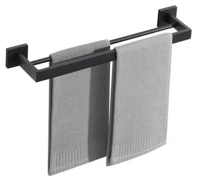 Image de Porte-serviettes double, fixation murale, noir mat, 50 cm, acier inoxydable