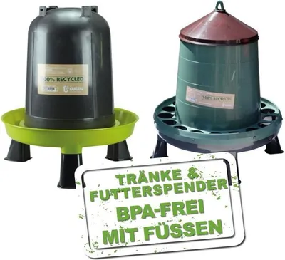 Produktbild von Tränke und Futterspender mit Füßen - Recycling - Gaun 4 KG Futterspender + 8 Liter Tränke (8 Hühner oder 24 Wachteln)