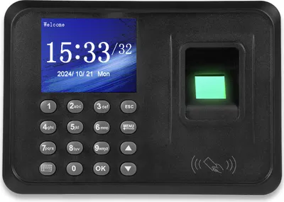 Obrázek produktu pro Biometrické zařízení pro kontrolu docházky zaměstnanců, zařízení pro kontrolu přístupu, podporuje 1000 otisků prstů/1000 hesel/1000 identifikačních karet, rychlé rozpoznávání, 2,4palcová barevná obrazovka TFT, port USB, zařízení pro správu dat, vhodné pro školy, restaurace, továrny, kanceláře, malé podniky, nemocnice