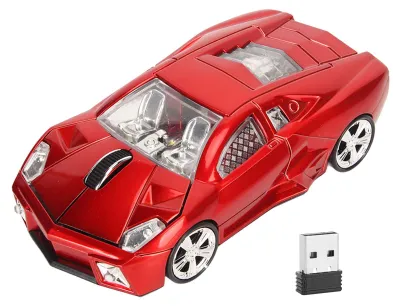 Obrázek produktu pro Bezdrátová myš ve stylu sportovního vozu, 2,4 GHz, USB přijímač, 1600 DPI, LED světlo, kancelář pro notebooky a stolní počítače