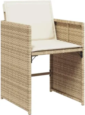 Produktbild von Beige Gartenstühle im 4er-Set aus Poly-Rattan, klappbar, mit cremeweißen Kissen für Hochlehner, 50,5 x 54 x 79 cm, belastbar bis 110 kg für Terrasse, Balkon und Garten
