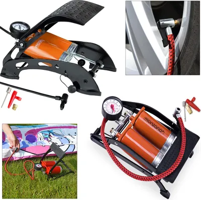 Image de Pompe à double cylindre acier manomètre max 7 bar vélo pneus 2 x 125mm matelas