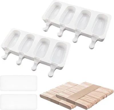 Produktbild von Eiscremeform mit 100 Stielen, oval, 4 Fächer, weiß