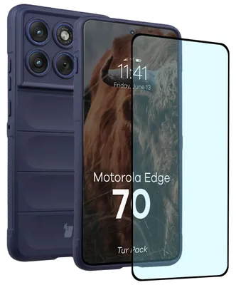 Produktbild von Robuste Handyhülle + gehärtetem Glas für Motorola Edge 70, Bizon Tur Pack, Dunkelblau