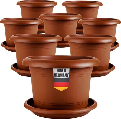Produktbild von 8er Set Pflanzkübel für Außen 30cm Durchmesser - Groß Terracotta Tomatentöpfe Blumentöpfe mit Untersetzer aus Kunststoff