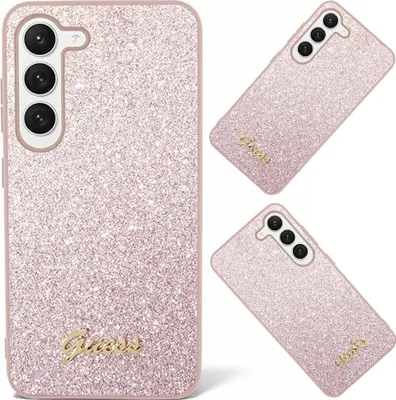 Produktbild von Guess Glitter Flakes Metal Logo Hülle - Samsung Galaxy S24 Hülle (Pink)