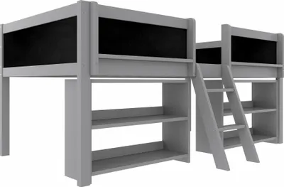 Produktbild von Sweiko Halbhohes Bett, 90x200cm, Mehrere Einlegeböden zur Aufbewahrung, Geländer, Leiter, Kiefernholz, Ohne Matratze, Minimalistischer Stil, Grau