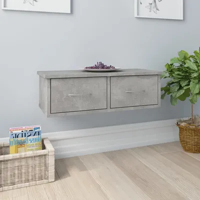Imagen del producto de Estante de pared – Estante de madera para pared – Estantería de pared – Estante de almacenamiento con 2 cajones – Gris – 60x26x18,5 cm – Montado
