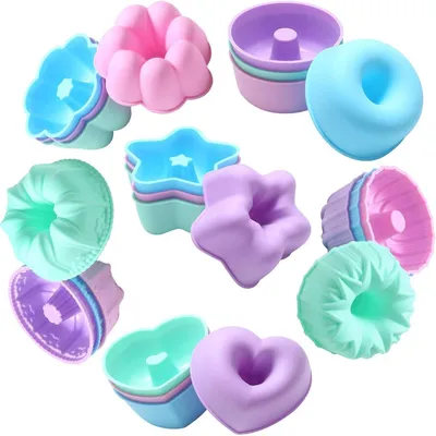 Immagine prodotto di Stampi in silicone a forma di ciambella, set da 24, diametro 7,6 cm, antiaderenti, adatti al forno e alla lavastoviglie, disponibili nei colori blu, verde, rosa e viola