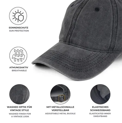 Produktbild von styleBREAKER Uni Baseball Cap Vintage Look verstellbar 6-Panel Cappy in Washed Optik mit gebogenem Schirm Baumwolle Retro Cap Damen und Herren