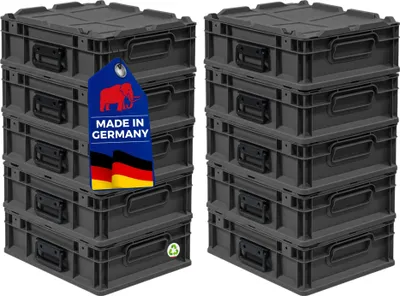 Produktbild von SuperSparSet 10x Eurobox NextGen Portable Germany | HxBxT 13,5x30x40cm | 11 Liter | Schwarz | Eurobehälter, Transportbox, Transportbehälter, Stapelbehälter