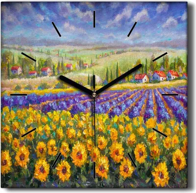 Produktbild von Coloray Hodiny Unikátní 30x30 cm  Tiché hodiny Pro obývací pokoj a kuchyň Nástěnné hodiny Plátno Černé ručičky hodin - Květinová vesnice