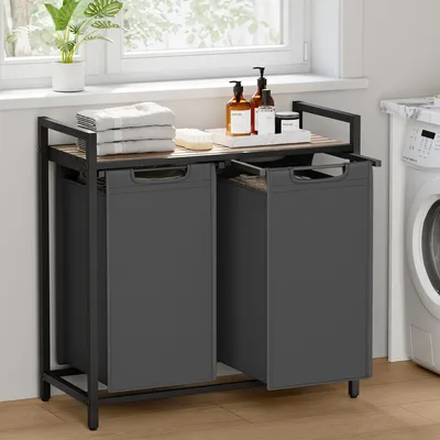 Produktbild von Koš na prádlo VASAGLE 2 přihrádky, s policí, výsuvný, odnímatelný, 2 x 46 l