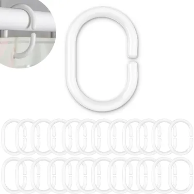 Imagen del producto de Anillos para cortina de ducha, 24 unidades, color blanco, diámetro de 46 x 29 mm (interior), para barras de cortina de ducha