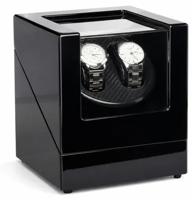 Productafbeelding van Automatische horlogewinder met stille motor, kunstleer, geschikt voor 2 horloges, zwart