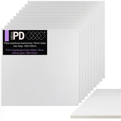 Obrázek produktu pro PVC pěnová deska, bílá, 100x100 cm, tloušťka 10 mm. Sada 10 kusů. Pěnová deska, architektonická lepenka, pro modelářství, velký formát, prémiová kvalita