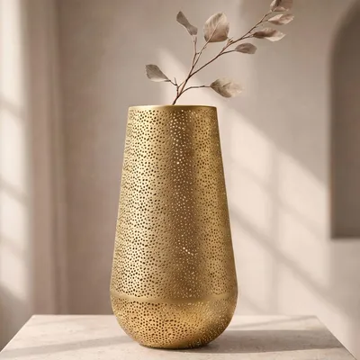 Produktbild von WOHNLING Dekovase Metall 47cm Gold Design Blumenvase Groß Metallvase Modern Bodenvase rund für Trockenblumen Standvase Hoch Wohnzimmer Deko Handmade