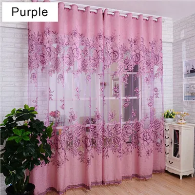 Produktbild von 1Pc Flower Jacquard Tuell Fenster Vorhang drapieren Schlafzimmer Balkon Wohnzimmer Dekor lila