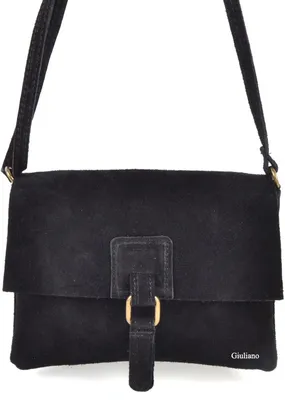 Image de Sac bandoulière Giuliano Suede modèle Ismay - En daim - Pour femmes - Fabriqué en Italie - Noir