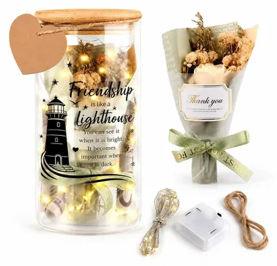 Produktbild von Flaschenlicht mit LED und Trockenblumen für Freundin, Geburtstagsgeschenk