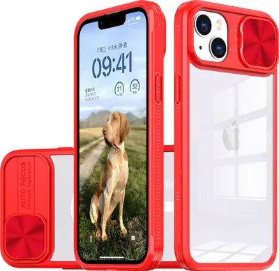Obrázek produktu pro Pouzdro pro iPhone 13 / iPhone 14 Hybridní průhledné TPU bumper pouzdro s posuvným krytem kamery červené