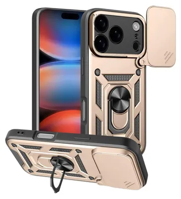 Productafbeelding van MobyDefend Hoesje - Geschikt voor iPhone 18 Pro  -  Pantsercase Met Draaibare Ring - Goud