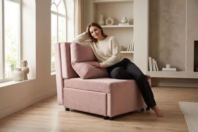 Produktbild von Schlafsessel KIMO Monolit – mit Bettkasten, Webstoff in Rosa 308, Family Meble, KI-generiertes Bild