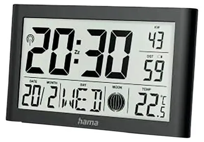 Obrázok produktu pre Rádiom riadené digitálne nástenné hodiny Martinique s teplomerom a stojanom čierne 20x12 cm