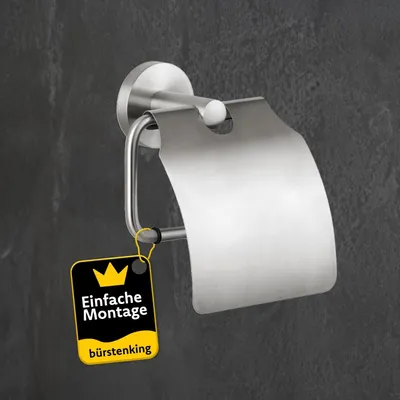Produktbild von Bürstenking Toilettenpapierhalter mit Deckel, WC Papier Halterung zur Wandmontage, robuster & rostfreier gebürsteter Edelstahl Klopapierhalter, einfache Installation, Teil der Serie 190