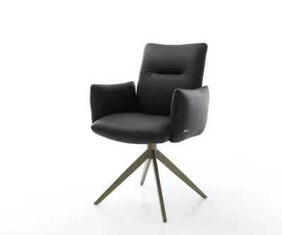 Produktbild von DELIFE Drehstuhl Jova-Flex mit Armlehnen Echt-Leder Schwarz Kreuzgestell breit Effektfinish Titan 360° drehbar Taschenfederkern