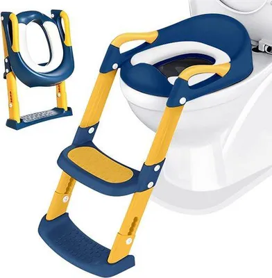 Produktbild von Faltbarer Kinder-Toilettentrainer mit Leiter, rutschfest, verstellbar, Blau-Gelb