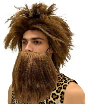 Productafbeelding van Lange Bruine Perücke met Snor voor Cosplay en Feestjes