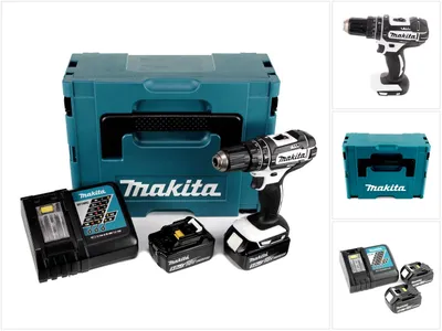 Image de Perceuse-visseuse à percussion sans fil Makita DHP 482 RTJ W 18 V 62 Nm + 2 batteries 5,0 Ah + chargeur dans le Makpac 2