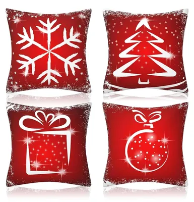 Immagine prodotto di Cuscini decorativi natalizi - 45x45 cm - Set di 4, colore rosso