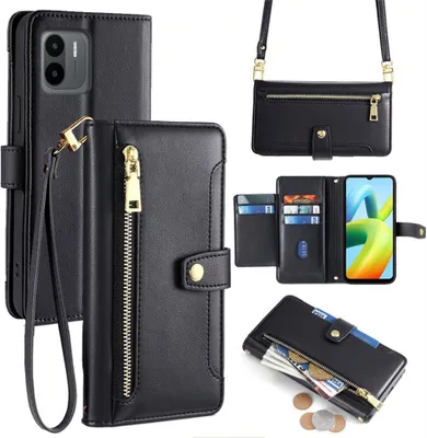 Produktbild von Handykette Xiaomi Hülle mit Band Handyhülle Kartenfächer Kunstleder Umhängetasche Redmi A1 / A2 Schwarz