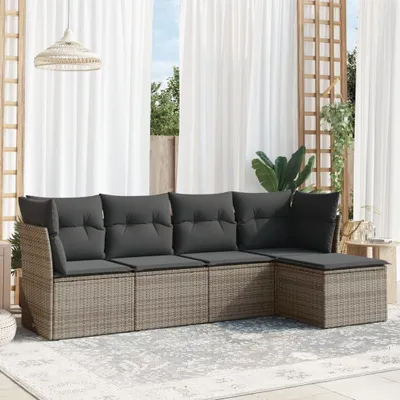 Produktbild von CLORIS 5-tlg. Garten-Sofagarnitur mit Kissen Grau Poly Rattan - Gartenmöbelgarnituren 418