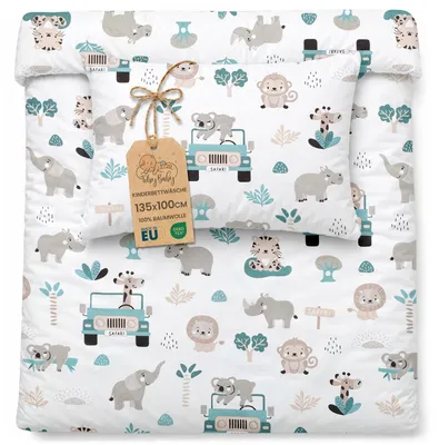 Zdjęcie produktu dla Komplet do łóżeczka 100 x 135 cm - pościel dziecięca Pościel dziecięca z poszewką na poduszkę 60x40 z bawełny Afryka