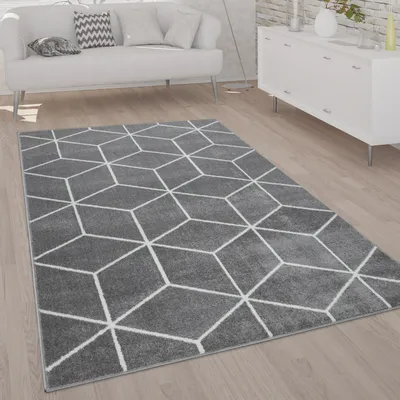 Immagine prodotto di Tappeto soggiorno a pelo corto Stile scandinavo moderno Motivo a rombi Grigio Bianco Dimensioni 60x100 cm
