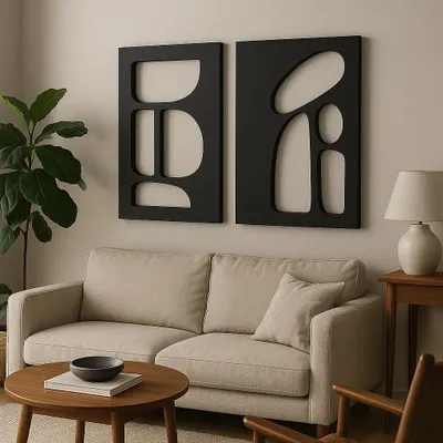 Image de Wallity, Hhloyma00004 - 40 x 60, tableau décoratif en MDF (2 pièces), noir, MDF, 40 x 60 cm