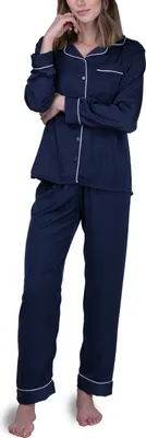 Produktbild von maluuna Damen Schlafanzug in Satin-Optik mit Knopfleiste ; blau , XL