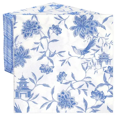Papierservietten, 100 Stück, 2-lagig, 33 cm, Blumenmuster, blau