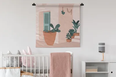 Produktbild von MuchoWow® Wandteppich Wandbehang Sommer - Pflanzen - Pastell 90x90 cm Tapisserie Dekoration Wandtuch - Wandaufhänger