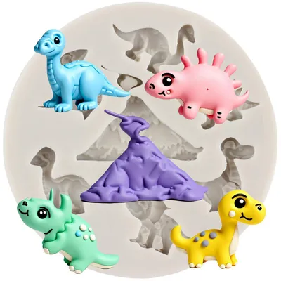 Obrázek produktu pro Silikonová forma na dinosaury, vhodná pro fondant, čokoládu, pečení a další kreativní projekty. Bezpečná pro styk s potravinami