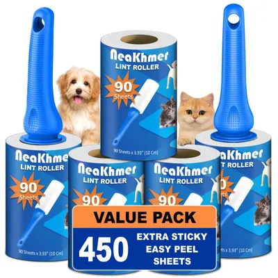 Produktbild von Fusselroller Flusenroller Tierhaar-Roller - 5 Rollen - 90 Blätter pro Rolle - 2 Griffe