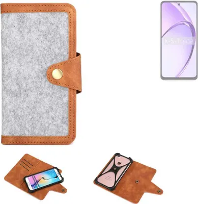 Produktbild von K-S-Trade Handyhülle kompatibel mit Oppo A3 CPH2669 Schutzhülle Filz-Hülle Kunst-Leder hellgrau braun (1x)